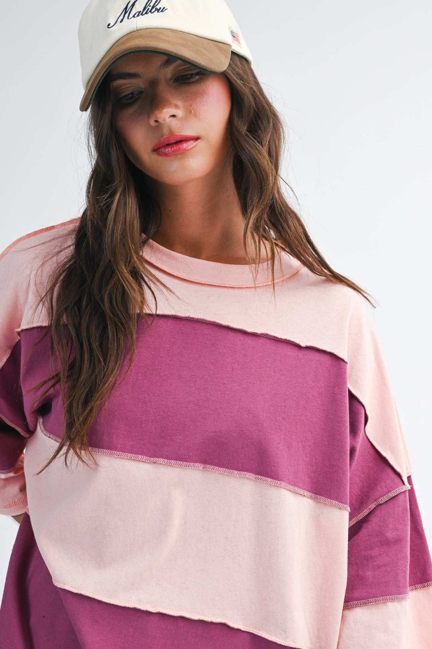 Contrast Panel Long Sleeve Slouchy Top