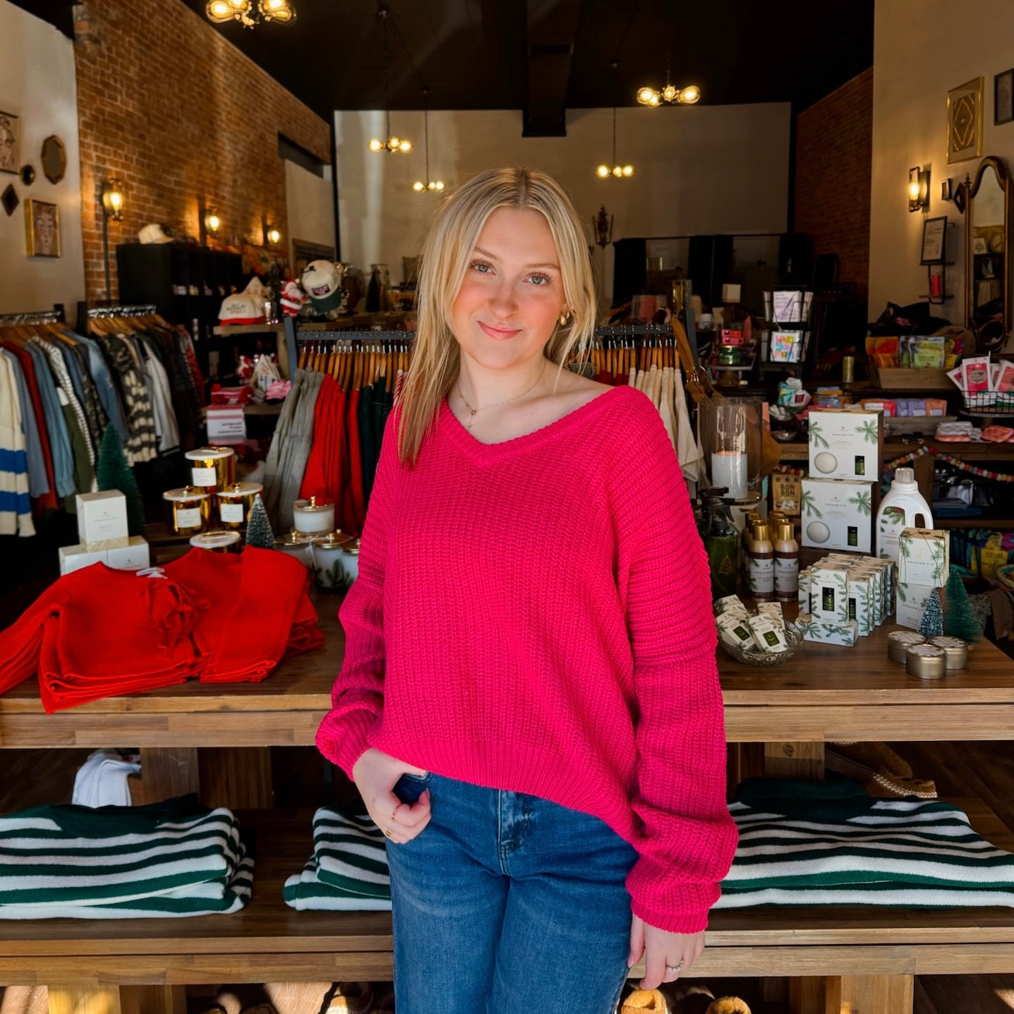 Rose Oversized V-Neck Sweater