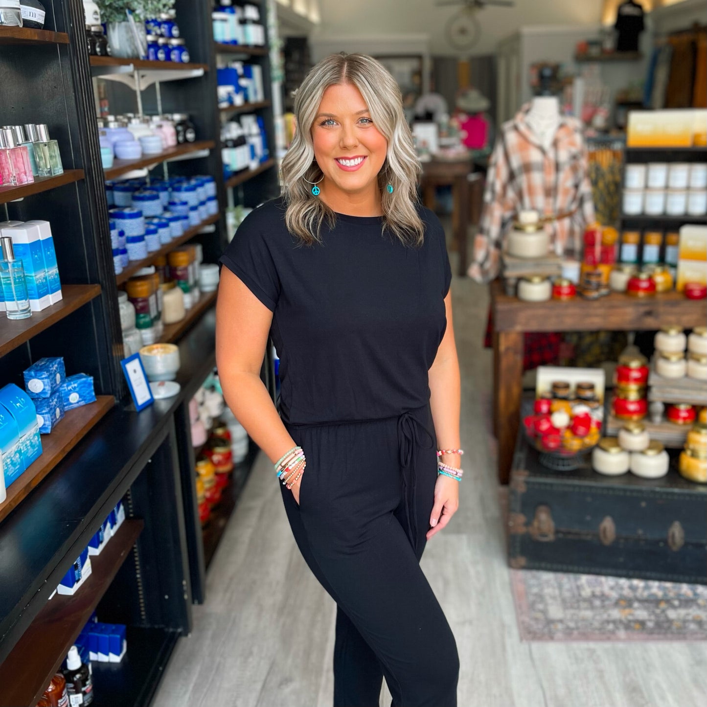 Black Boat Neck Jumpsuit