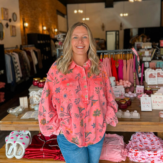 Floral Printed Washed Terry Pullover