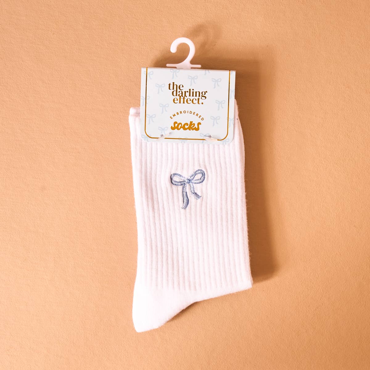 Embroidered Crew Socks–Blue Bow