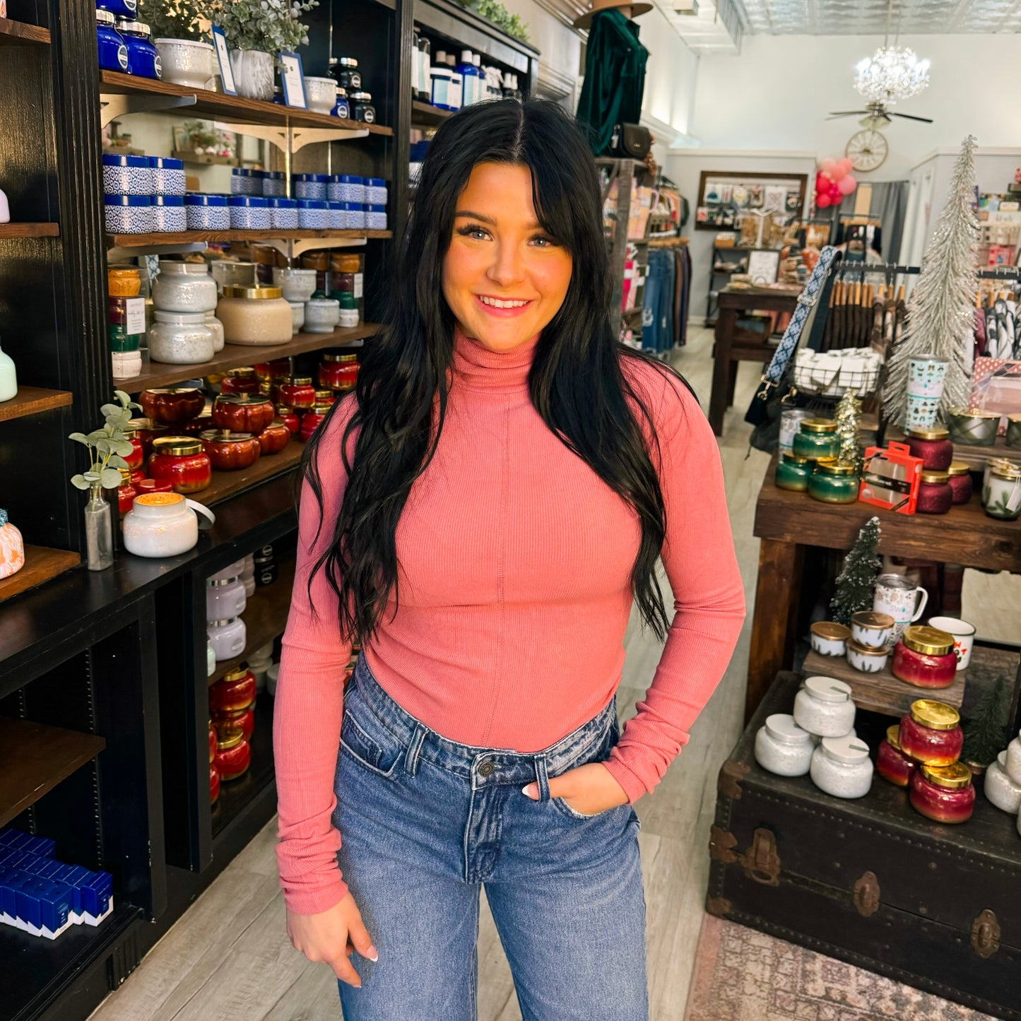 Pink Blush Ribbed Turtle Neck