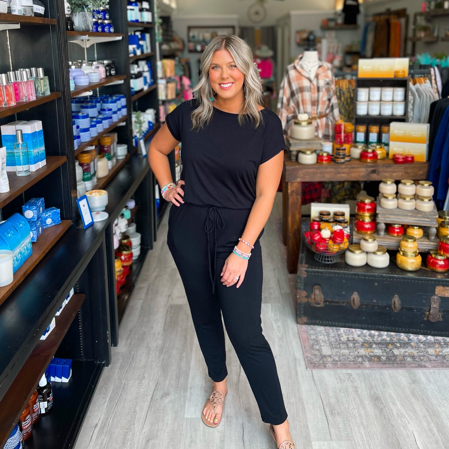 Black Boat Neck Jumpsuit
