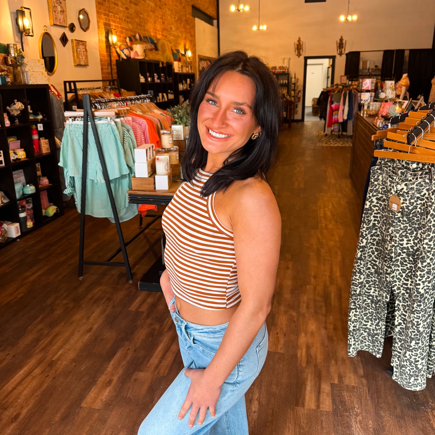 Striped Fitted Knit Crop Tank Top