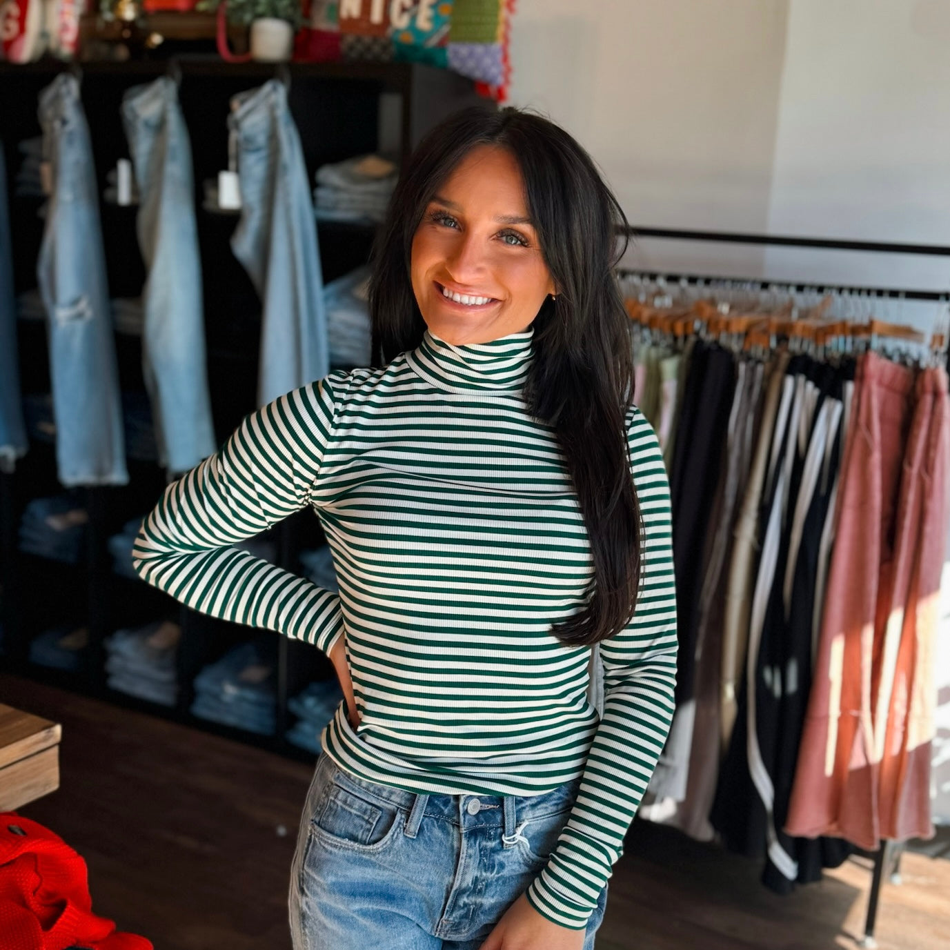 Striped Green Turtle Neck