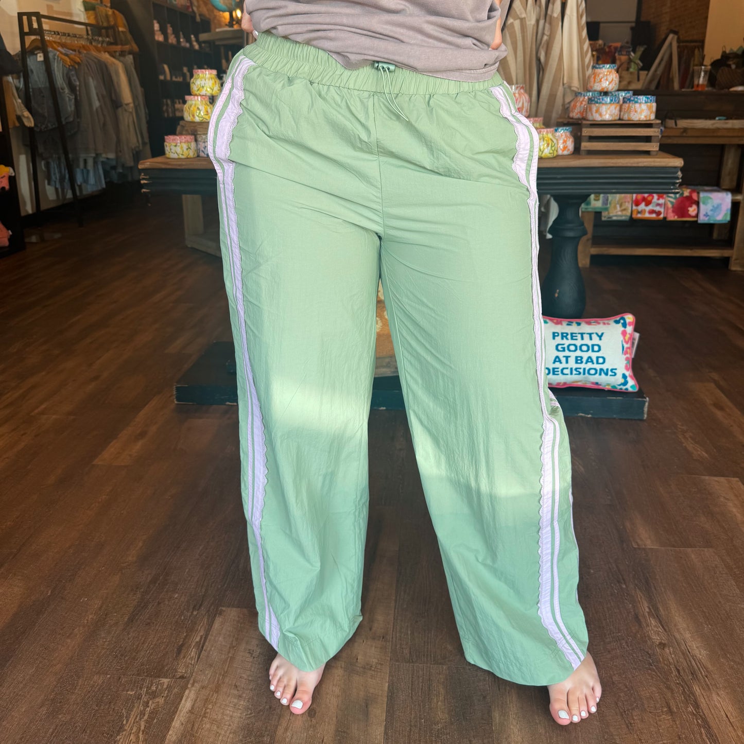 Sage Side Contrast & Lace Detailed Track Pant