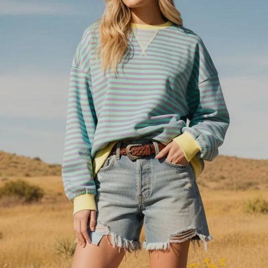 Multi Color Striped Crewneck