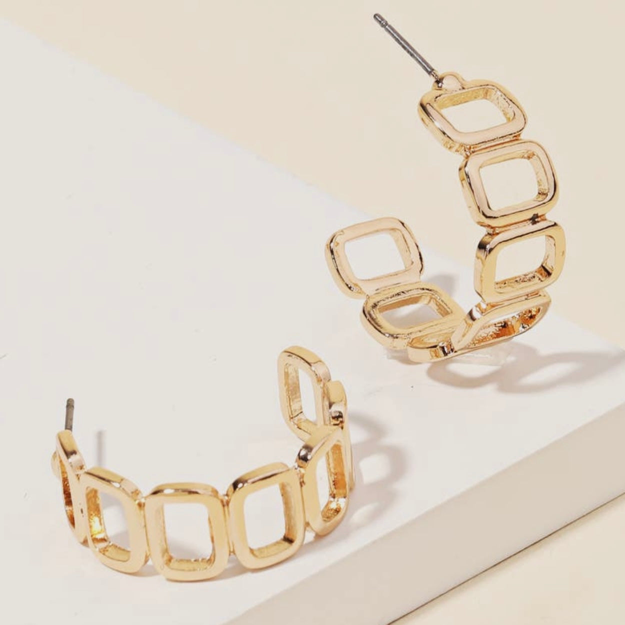 Mini Square Chain Hoop Earrings