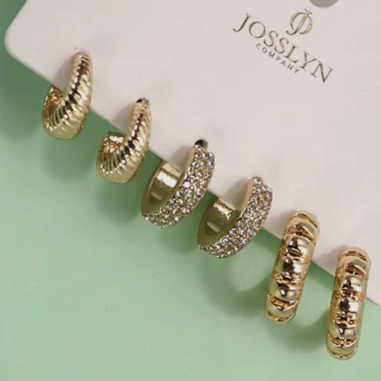 Trio Rhinestone Textured Huggie Hoop Earrings