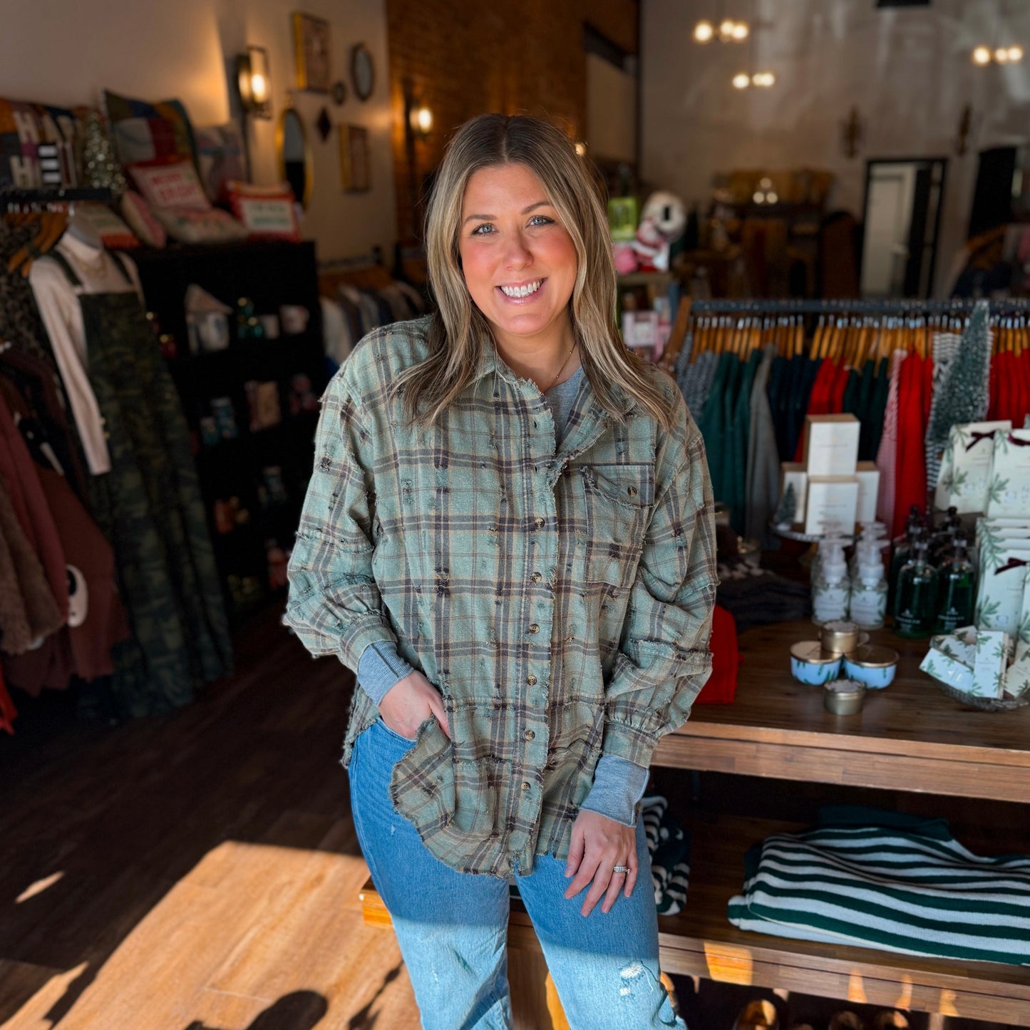 Oversized Distressed Mineral Wash Flannel