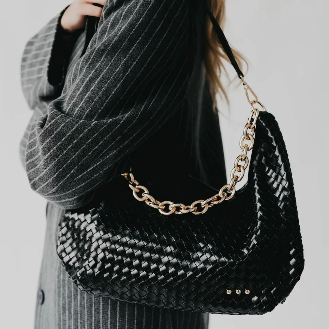 Black Sienna Slouchy Woven Shoulder Bag