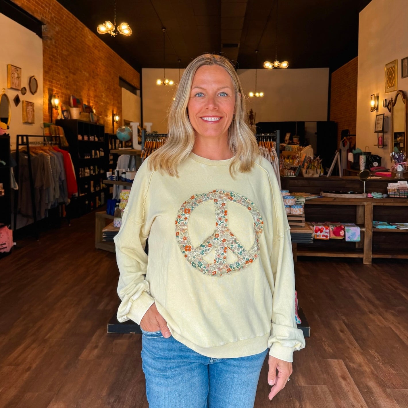 Mineral Washed Peace Sign Crewneck