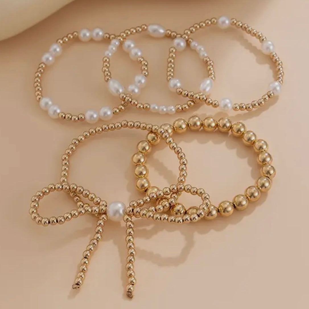 Multi Layer Beaded, Pearl & Bow Bracelets