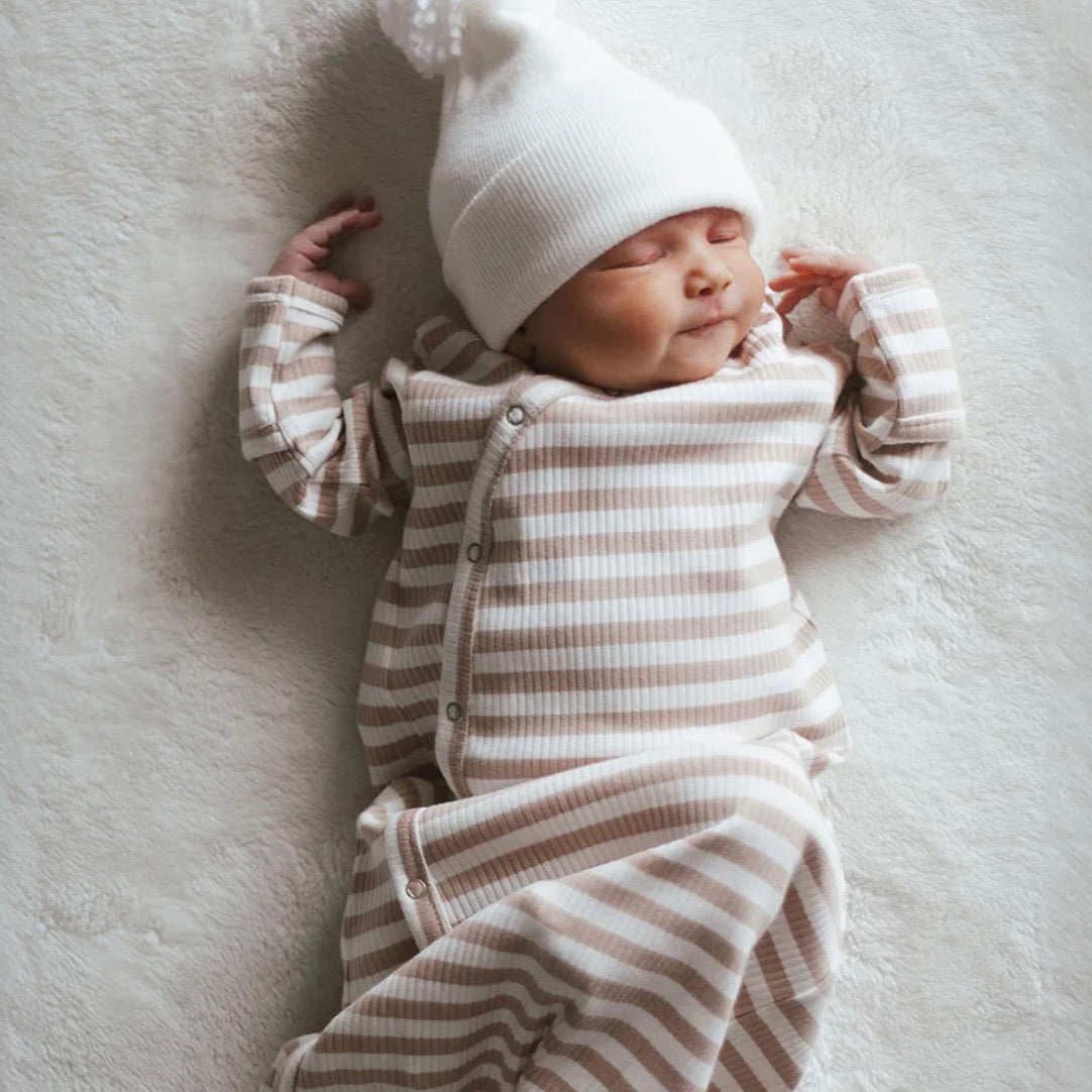 Organic Ribbed Tan Stripe Gown