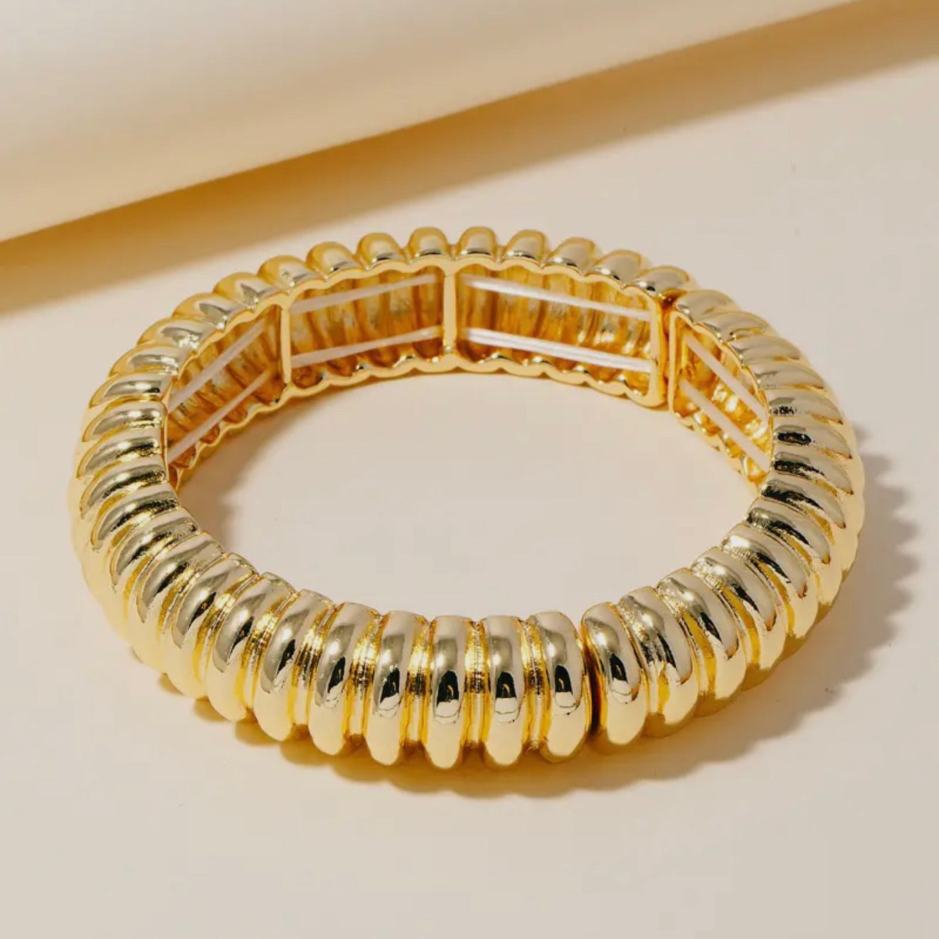 Gold Dipped Elastic Textured Bangle Bracelet