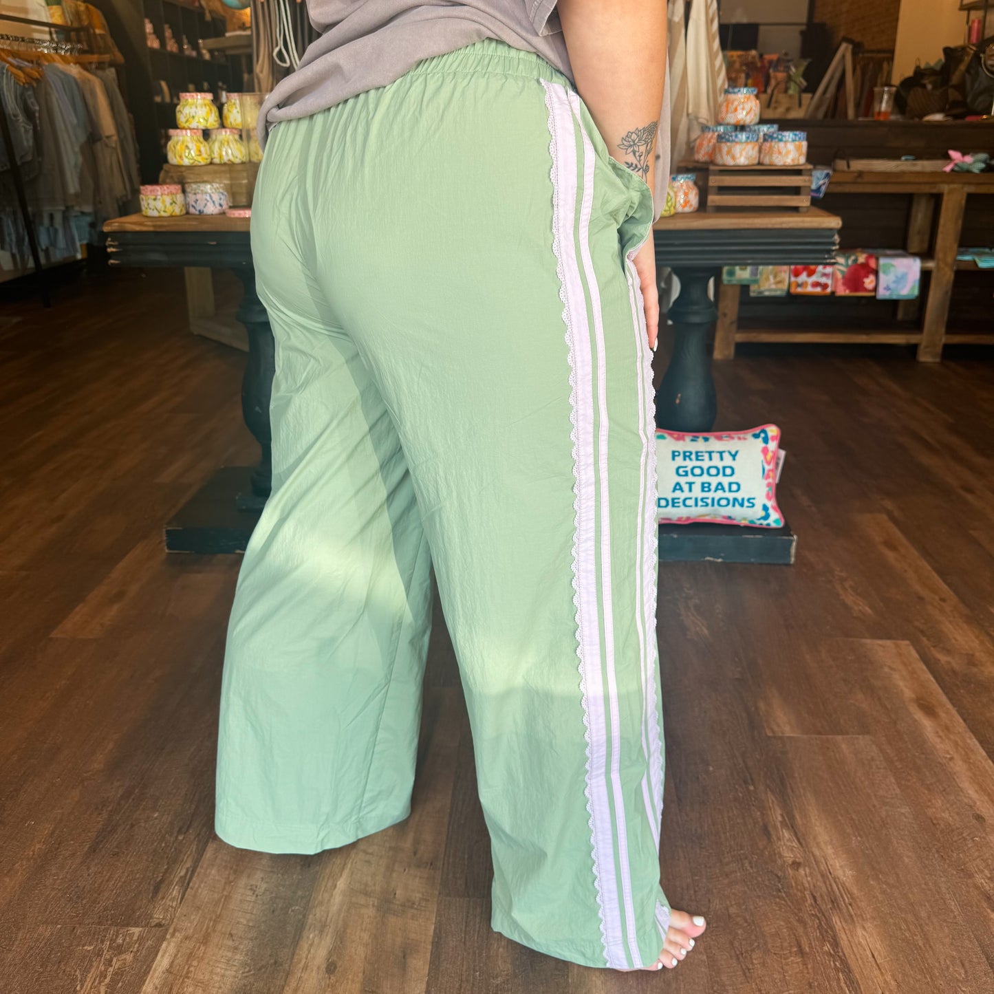 Sage Side Contrast & Lace Detailed Track Pant
