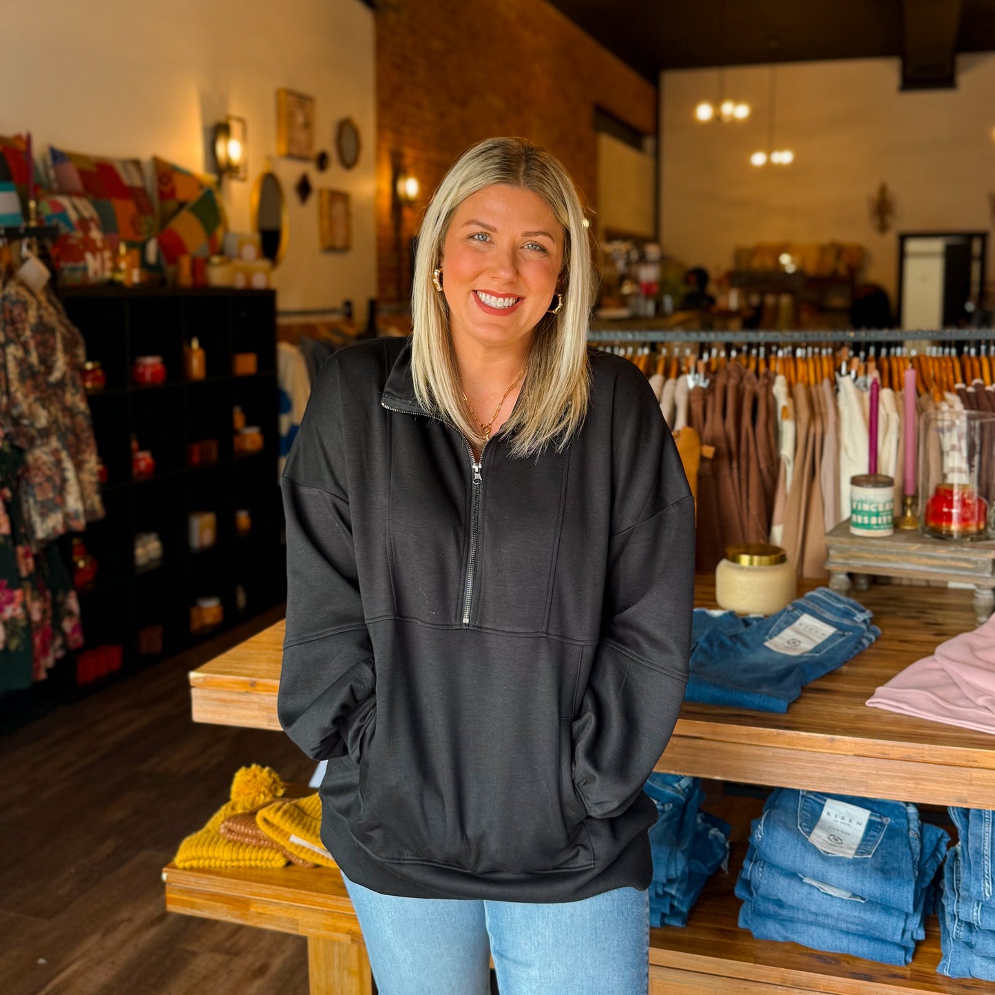 Black Half Zip Oversized Pullover
