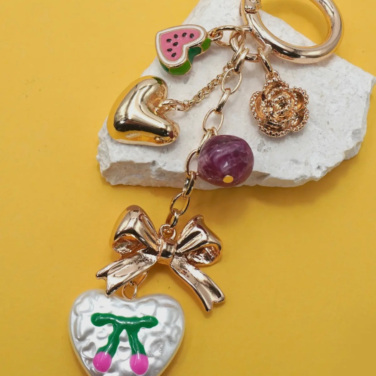 Heart Bow And Stone Bag Charm