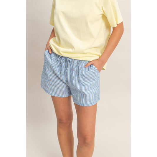Blue Striped Drawstring Waist Shorts