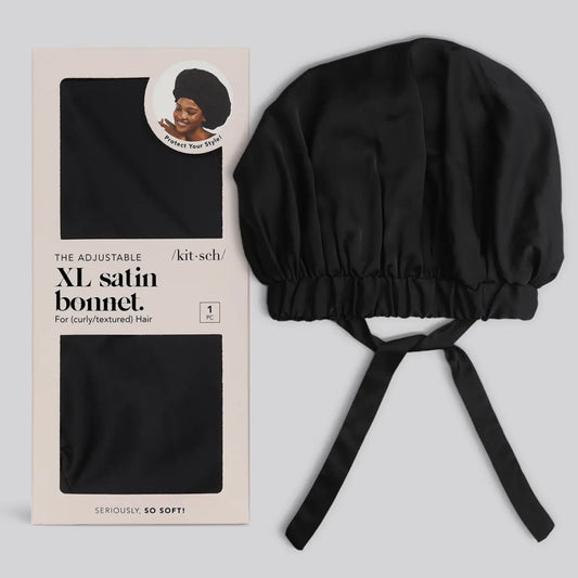 Satin Sleep Xl Adjustable Bonnet - Black