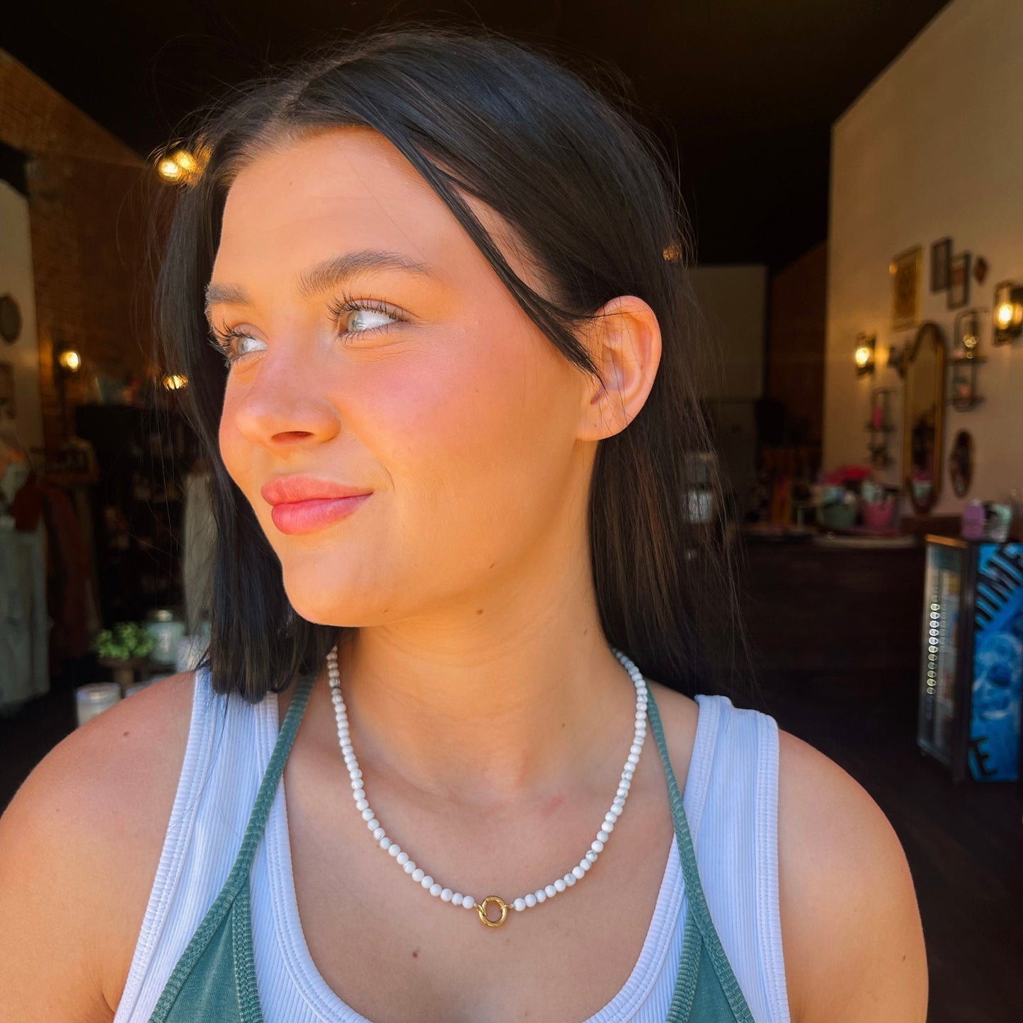 Semi Precious Natural Stone Charm Keeper Necklace