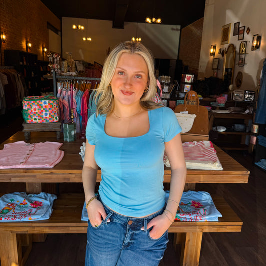 Square Neck Cap Sleeve Top