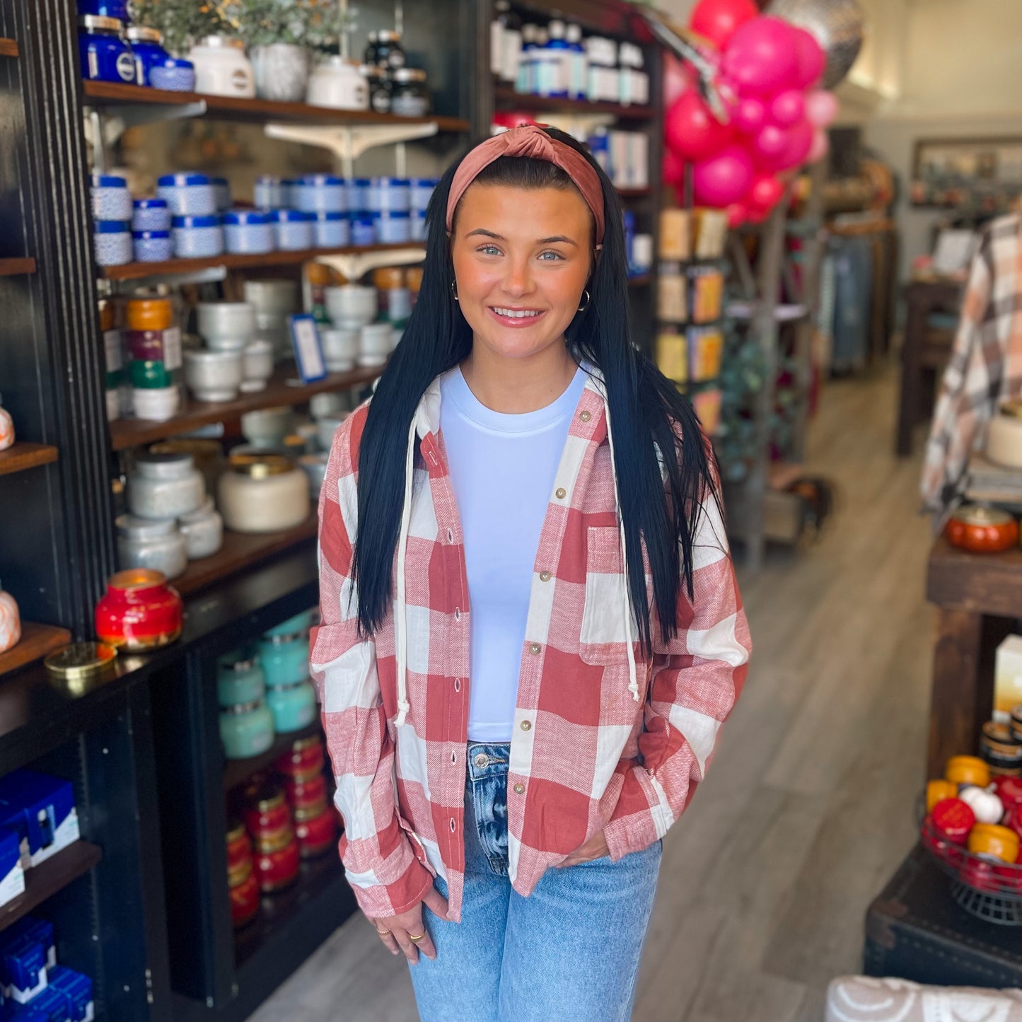 Gingham Flannel Hooded Shacket