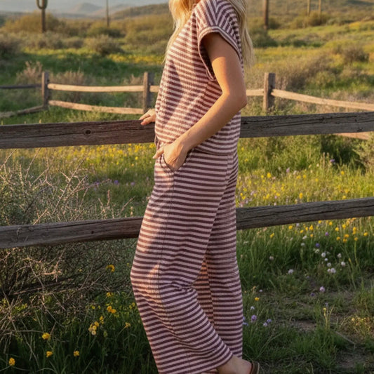 Striped Rib Top & Pant Lounge Set