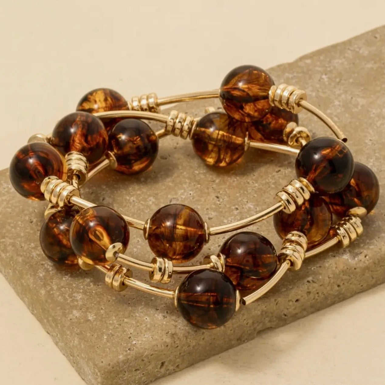 Marble Resin & Bar Elastic Bracelet Set