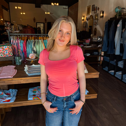 Square Neck Cap Sleeve Top