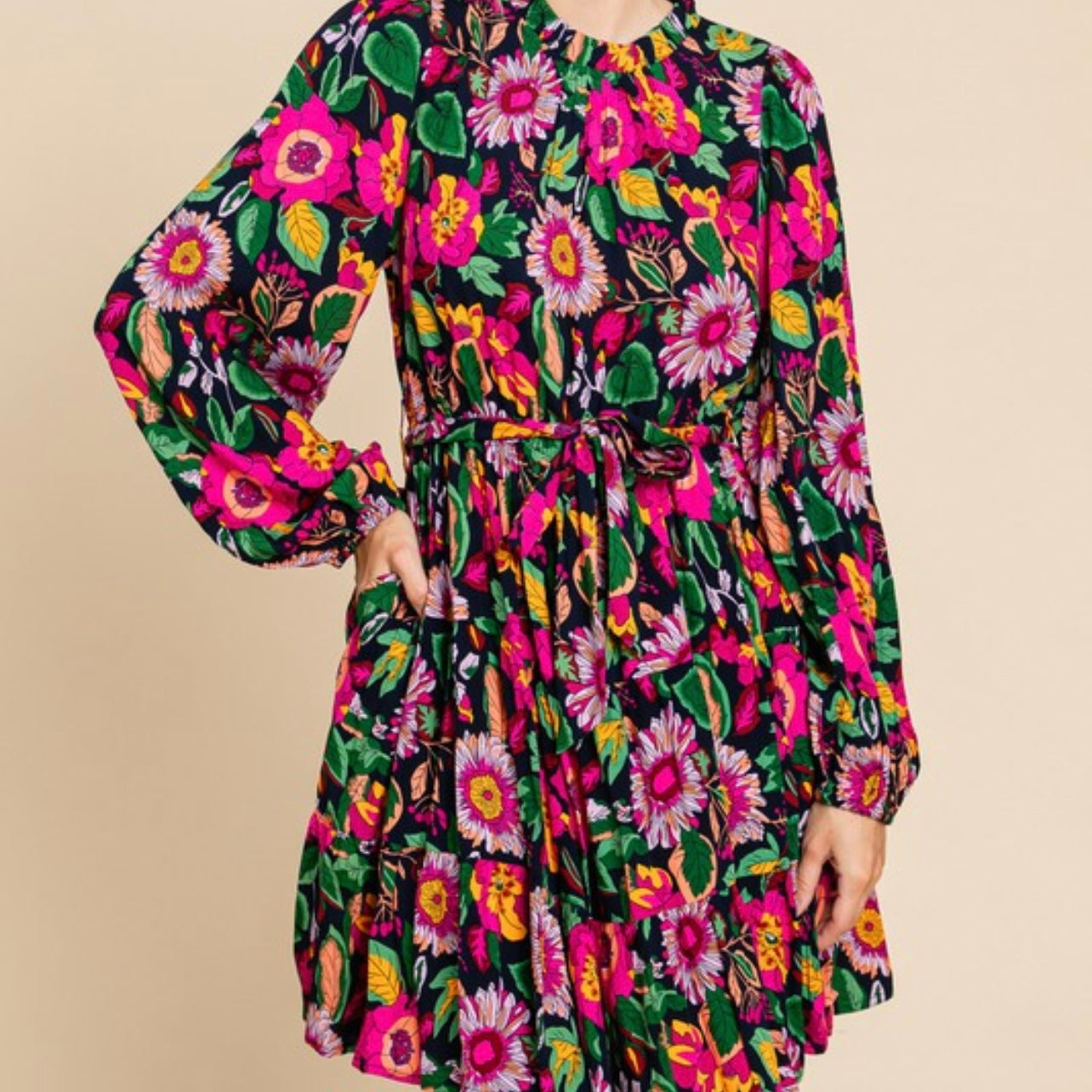 Flower Print Belted Dress