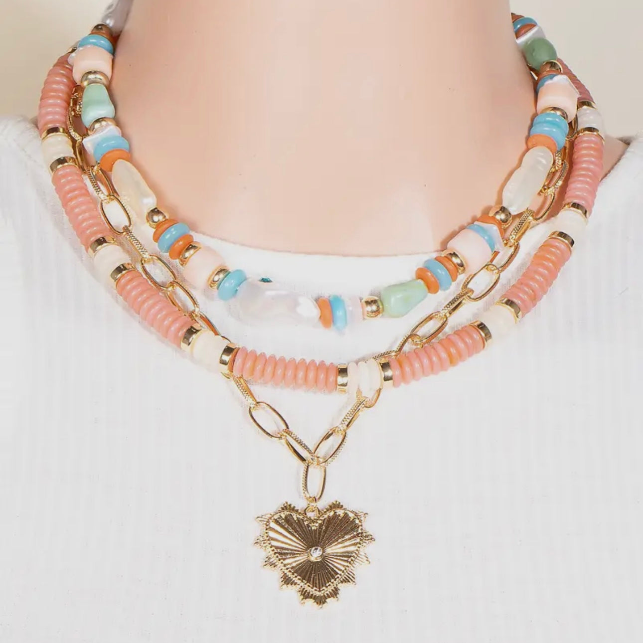 Heart Layered Beaded Necklace