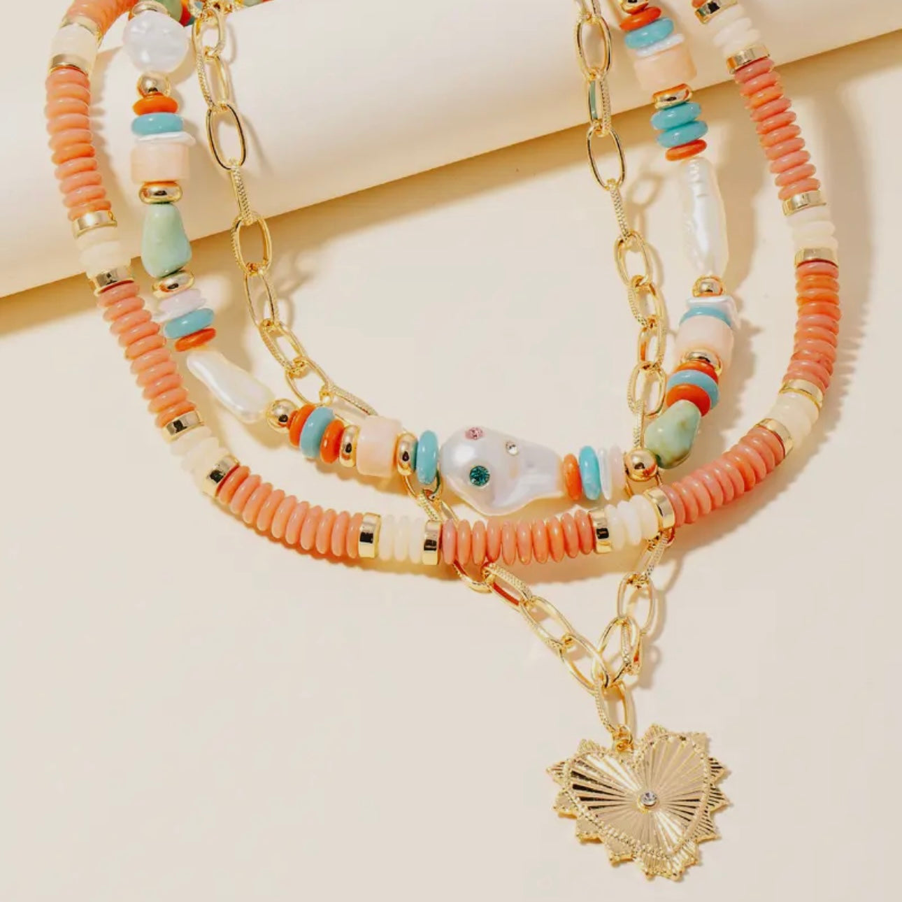 Heart Layered Beaded Necklace