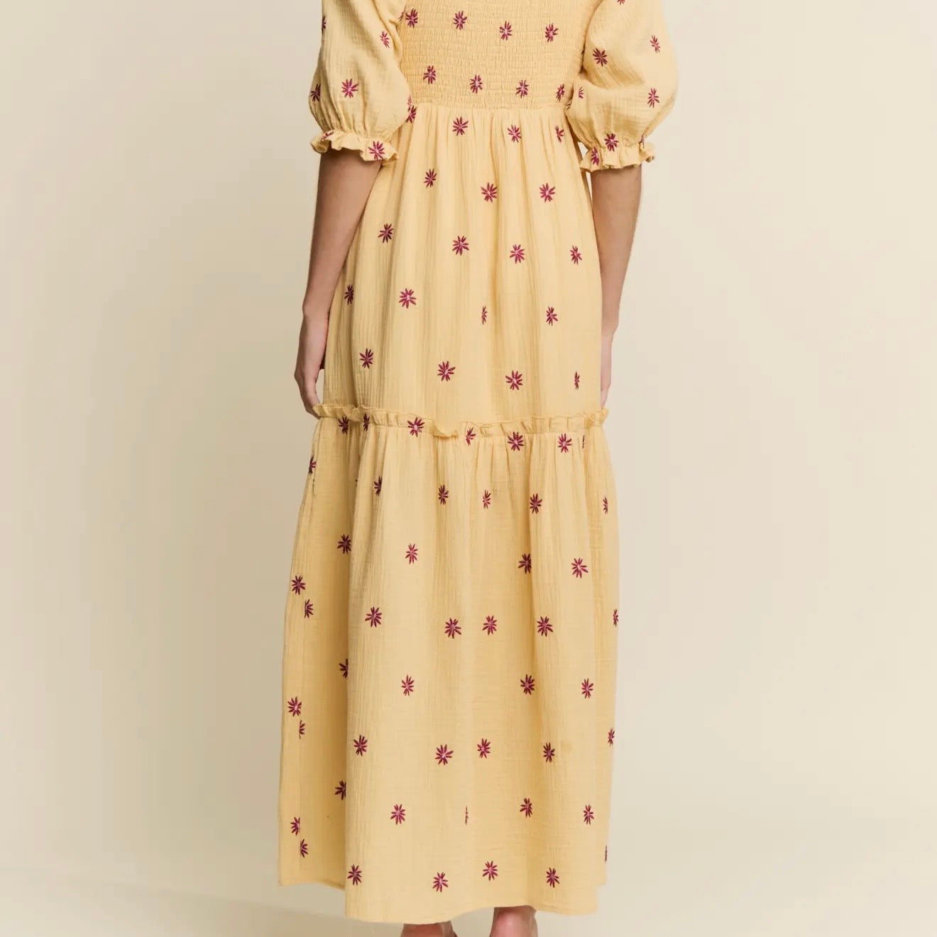 Yellow Floral Embroidered Maxi Dress