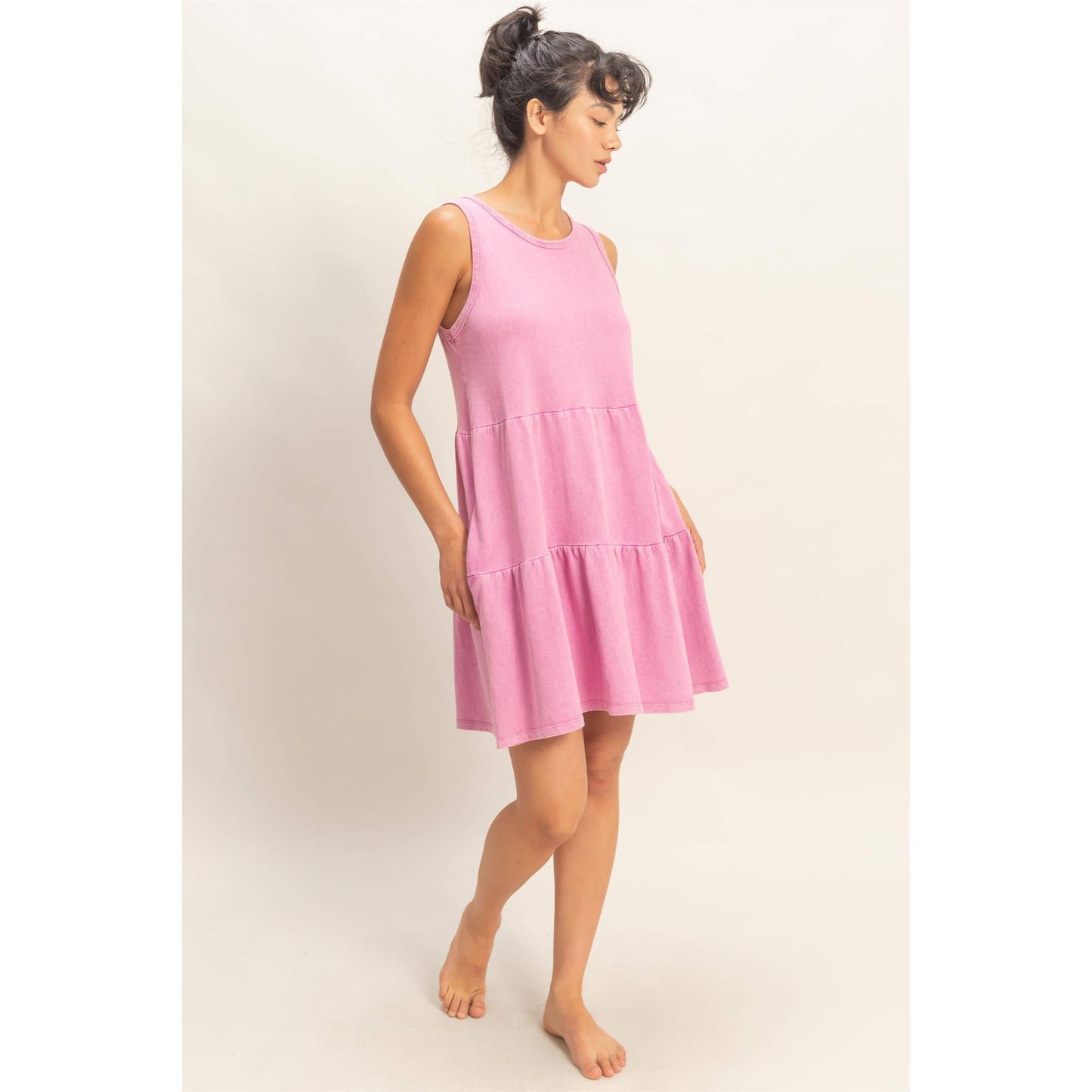 Sleeveless Crewneck Tiered Mini Dress