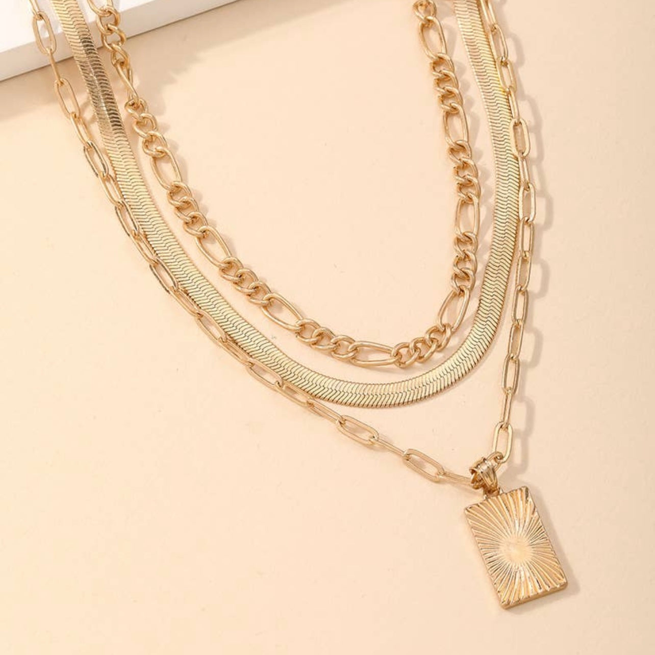 Sun Ray Pendant Layered Necklace