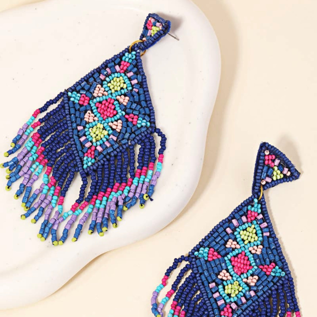 Boho Seed Beaded Fringe Earrings