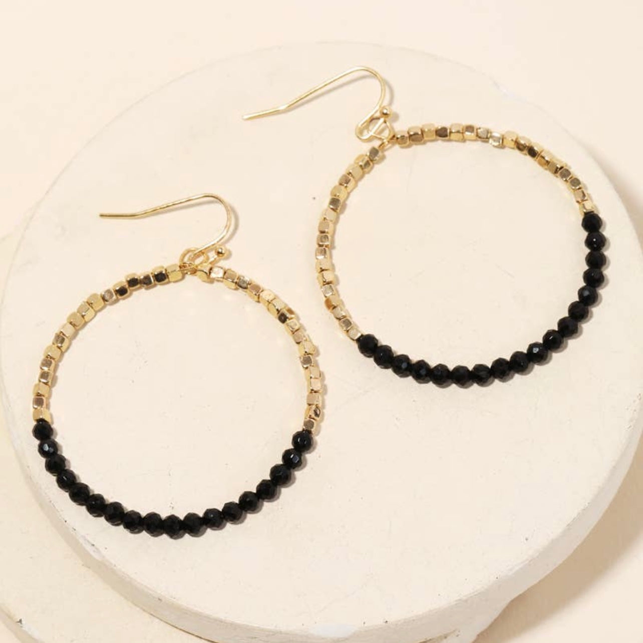 Stone Beaded Circle Cut Out Earrings