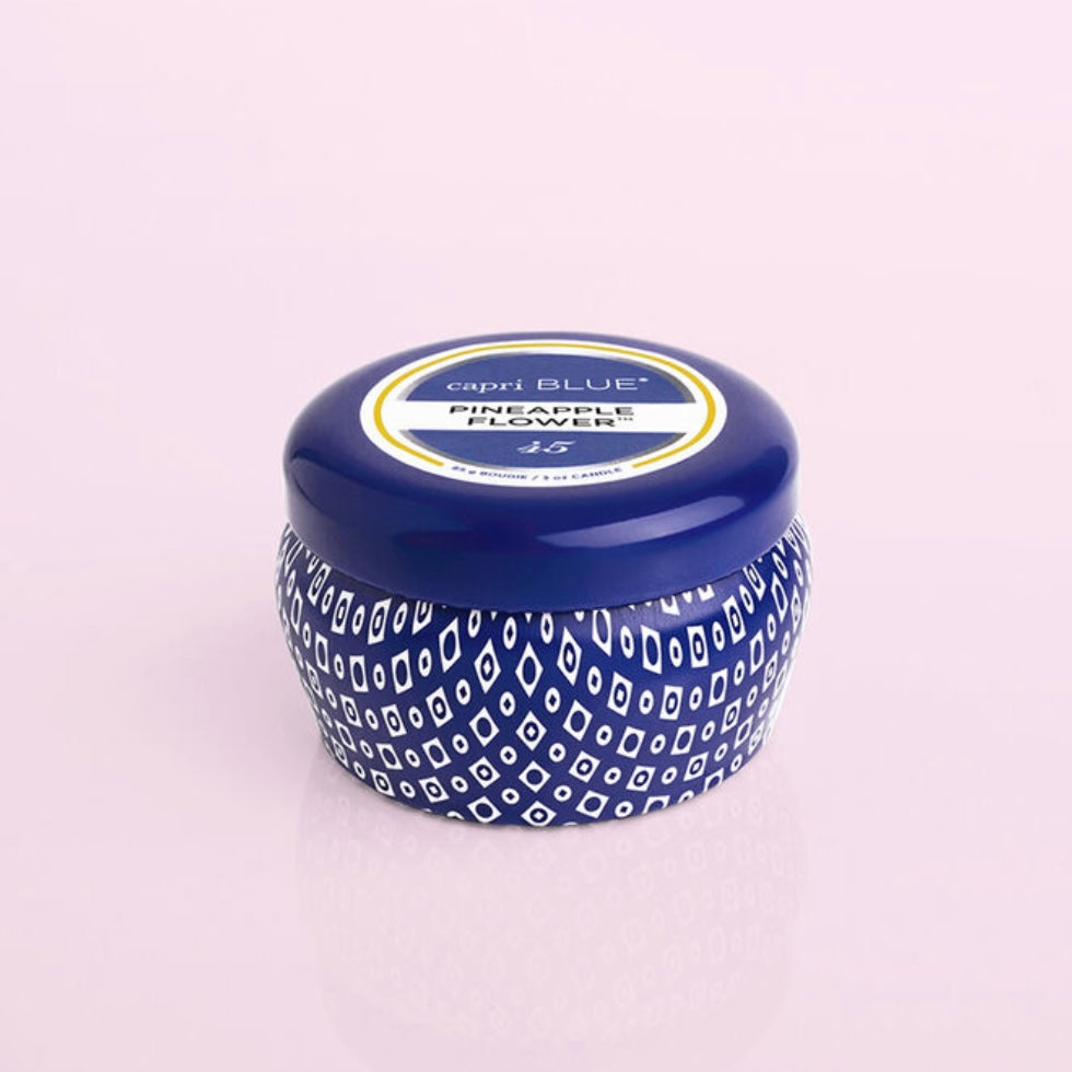 Pineapple Flower Blue Mini Tin Candle