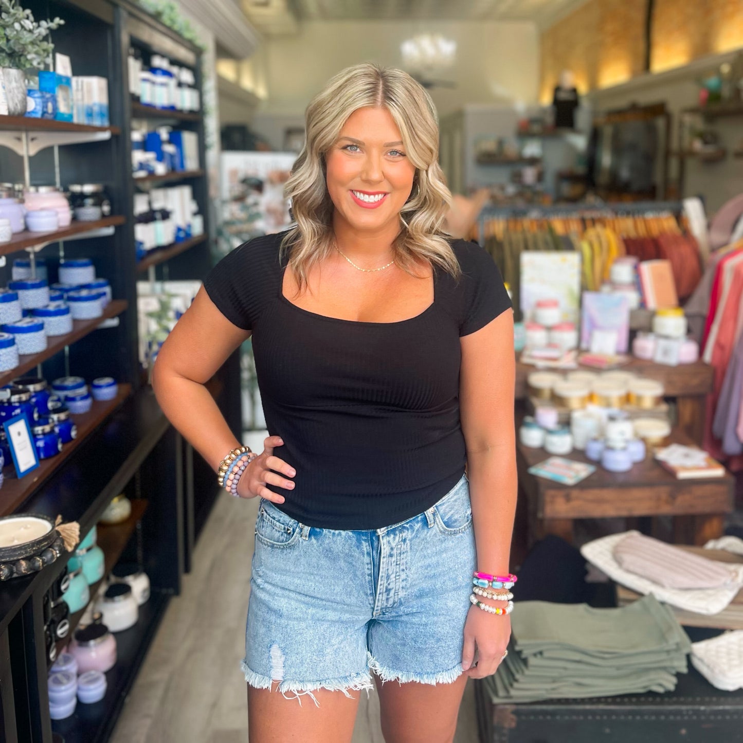 Cap Sleeve Ribbed Top