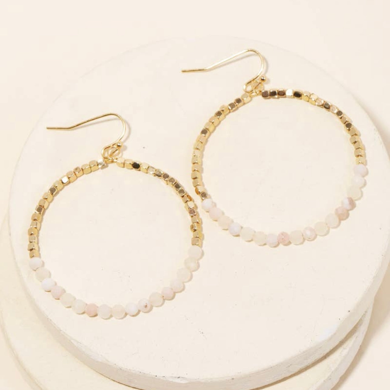 Stone Beaded Circle Cut Out Earrings