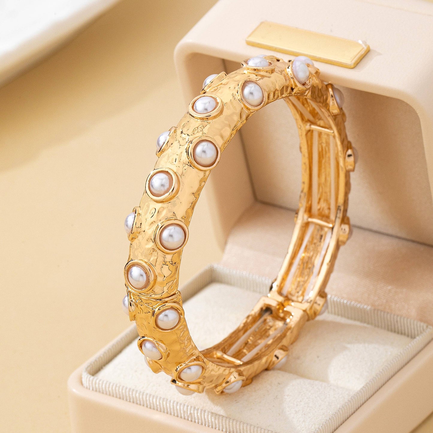 Vintage Gold and Pearl Embellished Bangle