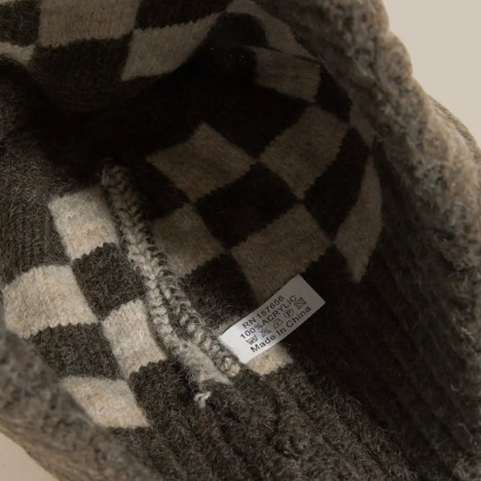 Checkered Pom Beanie
