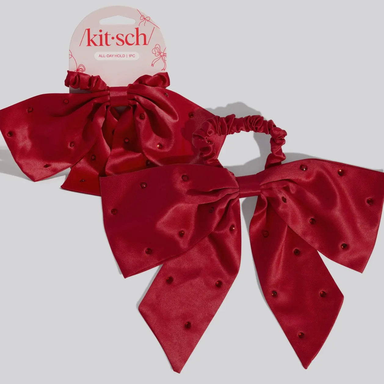 Kitsch Holiday Satin & Rhinestone Bow Scrunchie