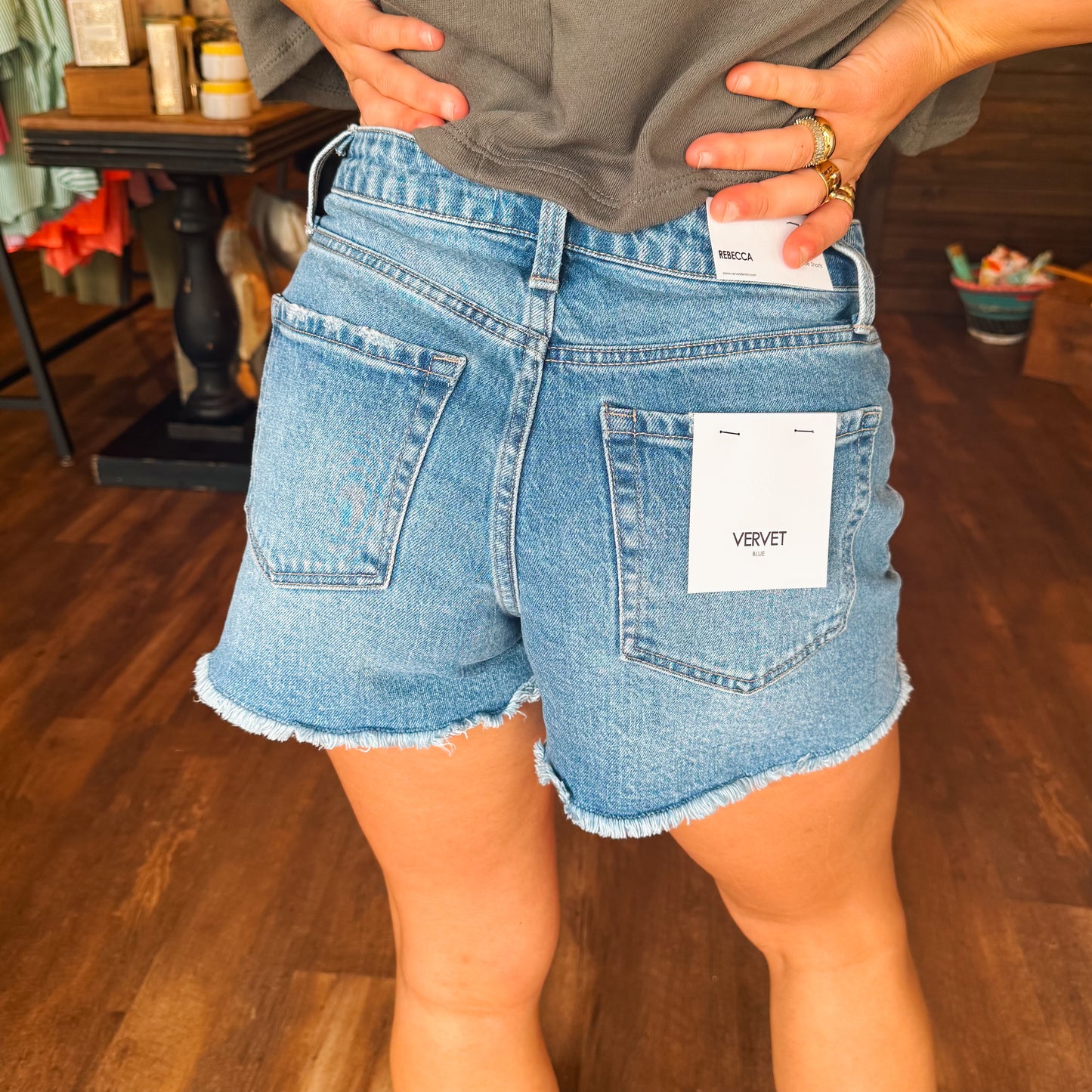 Vervet by Flying Monkey High Rise Raw Hem Denim Shorts