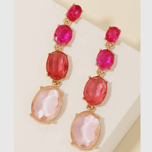 Pink Rhinestone Dangle Earrings
