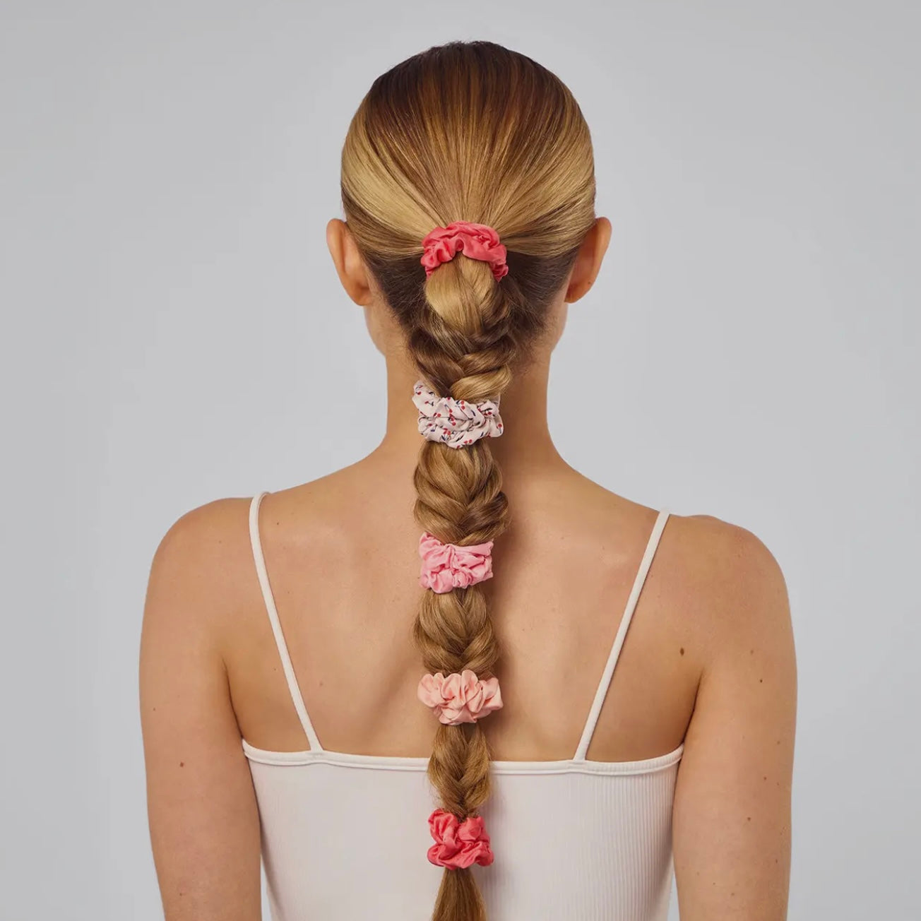 Kitsch Ruched Satin Scrunchies 5pc Set - Assorted Cherry Blossom