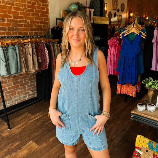 Denim Adjustable Shoulder Romper