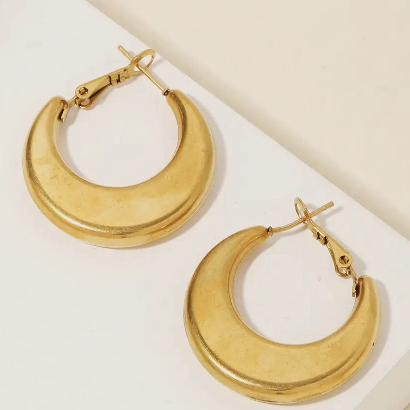 Rounded Metallic Crescent Hoop Earrings