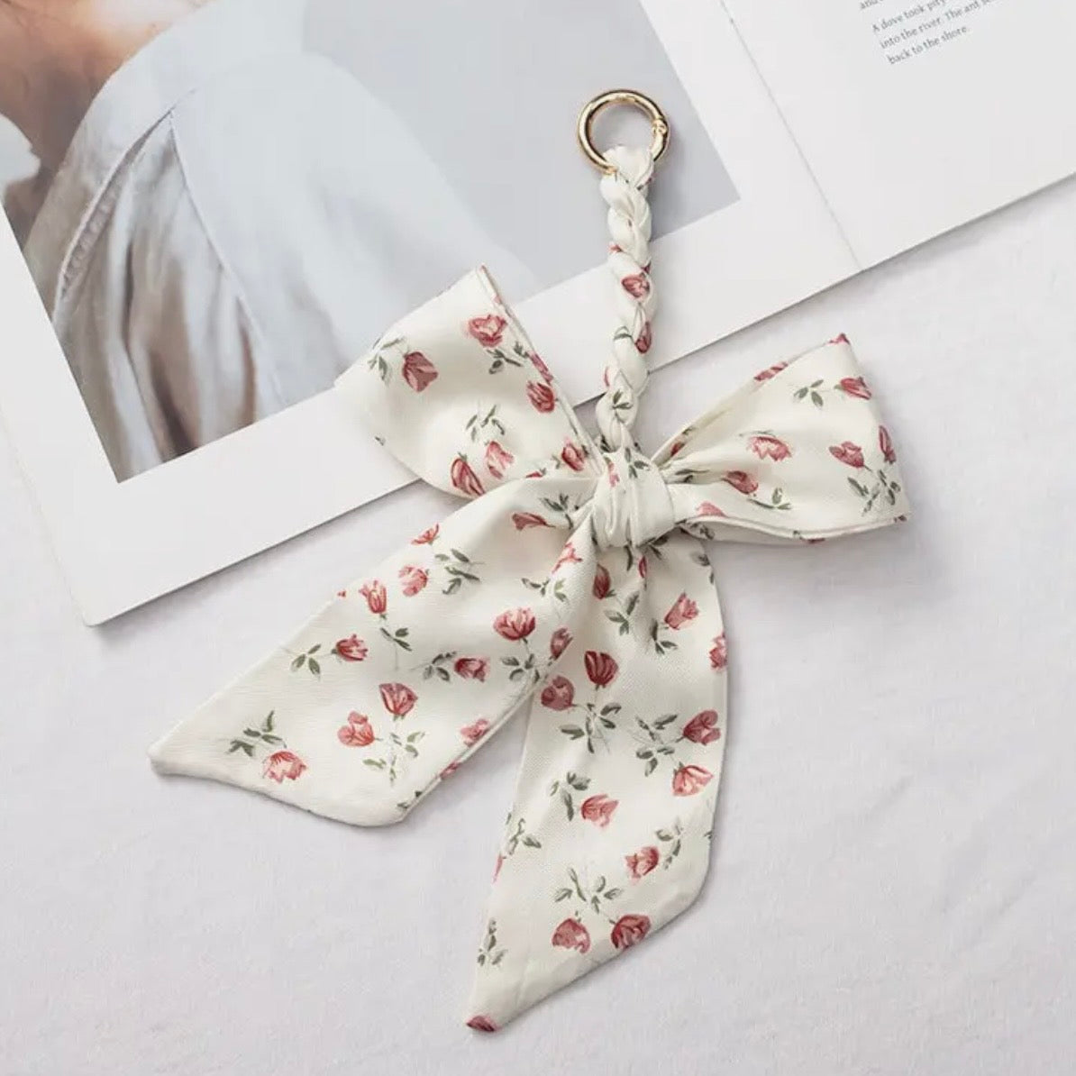 Vintage Print Bow Scarf Bag Charm
